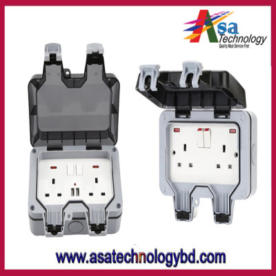 Outdoor Electrica Socket Waterproof 2 Gang 2 USB Outside UK Plug IP66 13Amp Socket Wall Electrical Outlets Power Strips